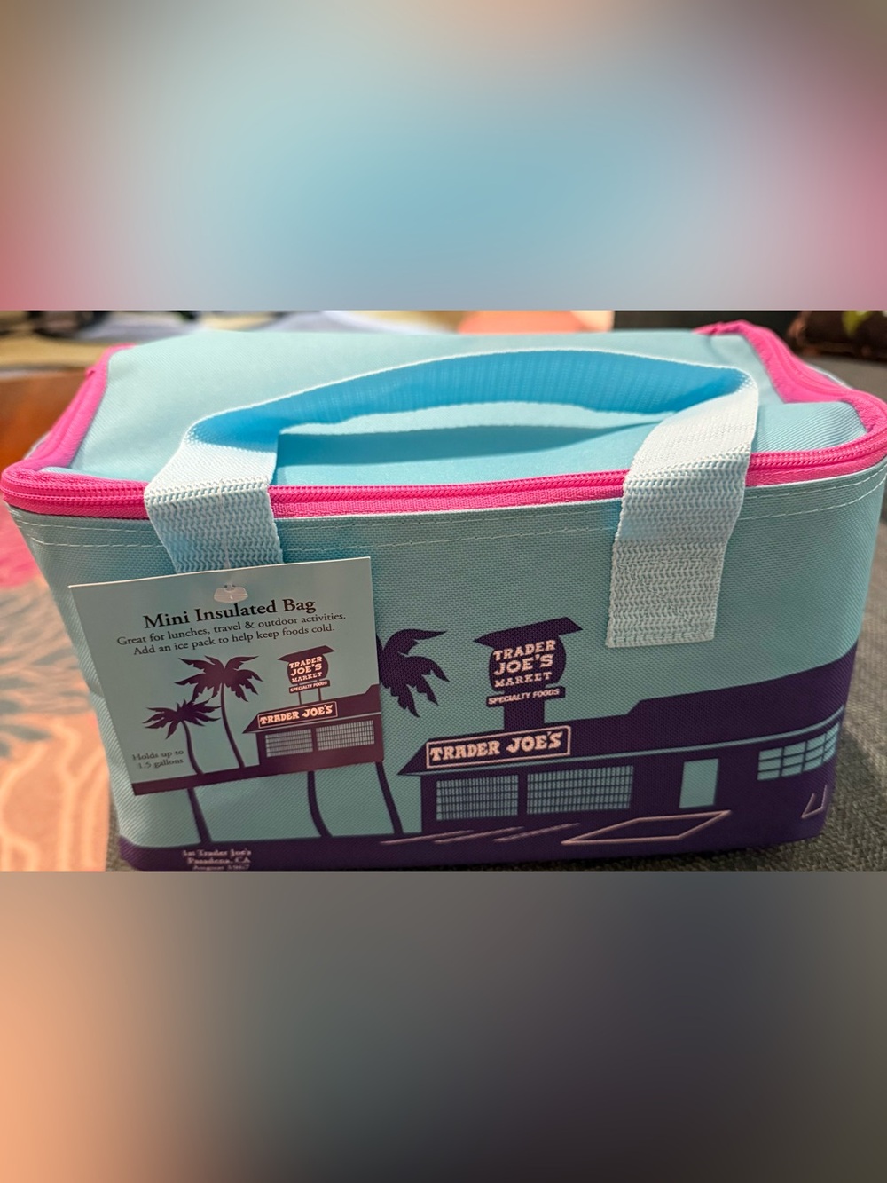 Trader Joe's Blue/Pink Tote Mini Insulated Cooler Bag